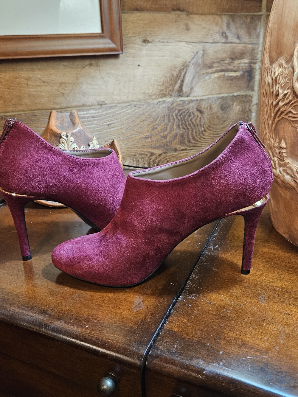 Kensie Wine Suede High Heel Ankle Booties